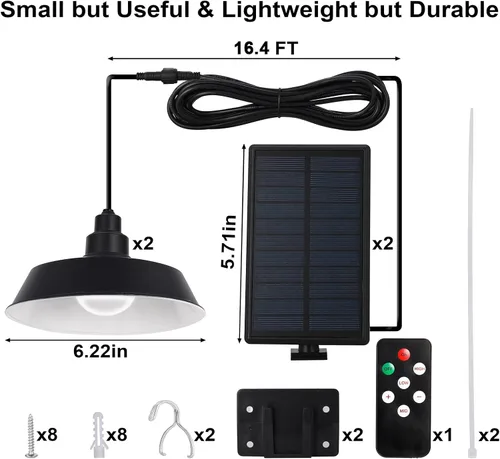 Miniatura 6 de Luces colgantes LED solares con control remoto (paquete de 2), panel solar ajustable y cable de 16.4 pies, impermeable IP65 para uso en exteriores e