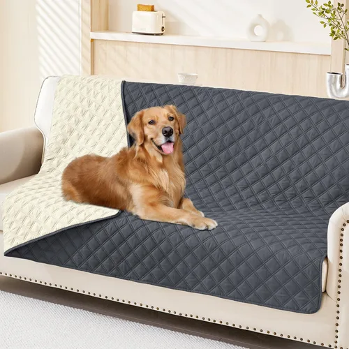 Miniatura 111 de Smiry Funda impermeable para cama de mascota, suave y lavable, para muebles, cama, sofá, reversible, a cuadros (30 x 53 pulgadas, color beige/beige)