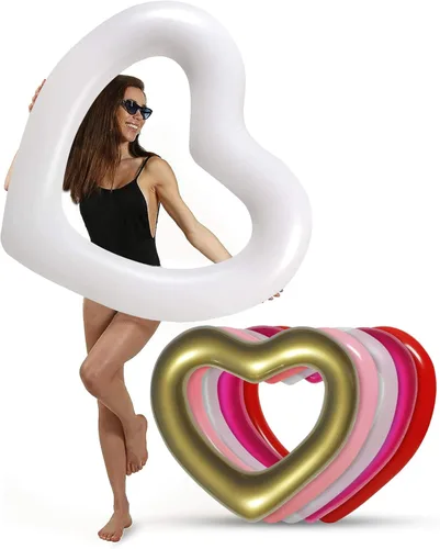 LOTELI - Flotadores de piscina con forma de corazón originales para adultos, más gruesos y fuertes, flotadores inflables grandes para fiestas, Blanco