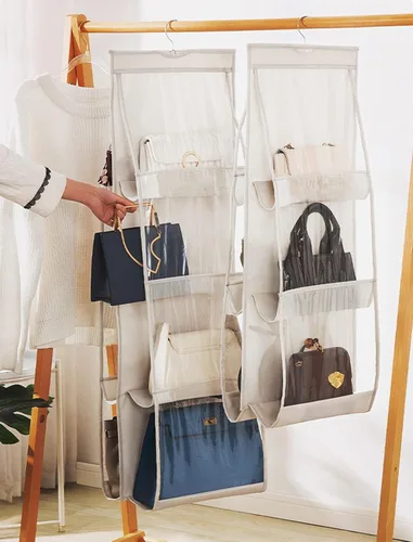 Miniatura 3 de AARAINBOW Paquete de 2 Organizadores Colgantes de Bolsos y Carteras para Closet, 8 Bolsillos Organizadores de Almacenamiento de Carteras que Ahorran