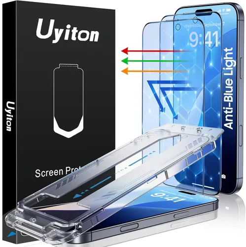 Miniatura 15 de Uyiton Protector de pantalla compatible con iPhone 17 Pro (antiluz azul), fácil de instalar, cobertura completa inastillable, compatible con fundas