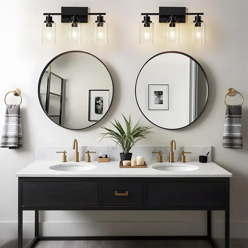 Miniatura 2 de Lámparas de Baño de 3 Luces Negras para Vanidad Sobre Espejo Apliques de Pared de Iluminación Moderna de Casa de Campo Lámpara de Pared Industrial