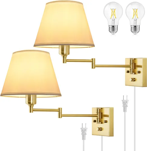 Miniatura 15 de TRLIFE Aplique de pared regulable con control remoto, temperatura de color ajustable de 2700K a 6500K, luces de pared con brazo oscilante de latón