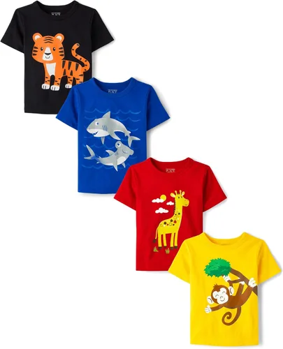 Miniatura 4 de The Children's Place Baby Boys and Toddler Dinos,Animals,Cars Short Sleeve Graphic T-Shirts,4 Pack Iguana/Perezoso/Tiburón/Animales