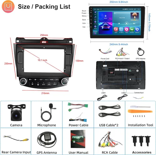 Miniatura 7 de Estéreo 4Core+64G para Honda Accord 2003-2007 con Carplay Android Auto Mirror Link-10.1 pulgadas Pantalla táctil Radio de coche, GPS Bluetooth WiFi