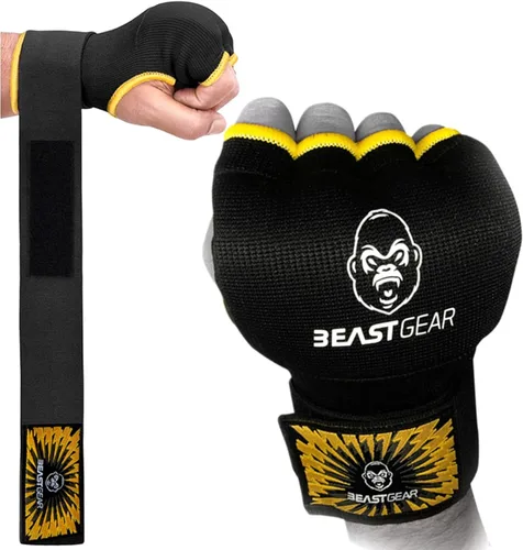 Beast Gear Guantes interiores de boxeo con relleno de gel, correas de muñeca rápidas de 39.4 in para hombres y mujeres - MMA, Muay Thai, Kickboxing