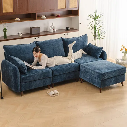 Rexulqo Sofá modular modular de 104 pulgadas con almacenamiento para todos los asientos, sofá grande en forma de L, cómodos sofás de nube con Azul