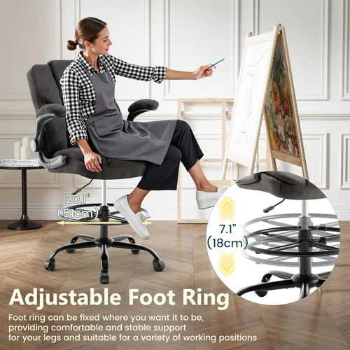 Miniatura 4 de Drafting Chair 500Lbs, Tall Office Chair for Standing Desk, Fabric Executive Office Chair with Flip-up Armrests, Ergonomic High Chair with