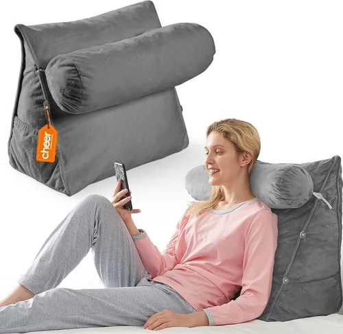 Miniatura 14 de Cheer Collection Almohada de cuña de lectura, almohada de TV con almohada ajustable, soporte de espalda de espuma viscoelástica para sofá y cama