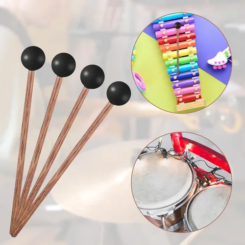 Miniatura 6 de 4 mazos de tambor de lengua de acero, mazos de xilófono, mazo Glockenspiel, mazo de percusión de goma de madera de 5.7 pulgadas, baquetas de goma