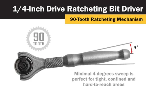 Miniatura 5 de Titan Tools 11318 - Destornillador con trinquete micro de 1/4 de pulgada x 4 pulgadas y 90 dientes - Plateado
