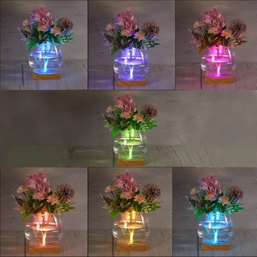 Miniatura 5 de PATIKIL Base de luz LED de madera de 4 pulgadas, base de madera cuadrada con luz LED colorida para exhibición de arte de resina de cristal 3D