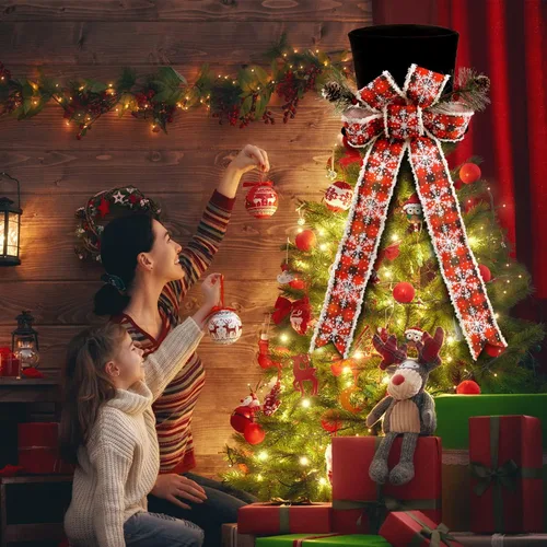 Miniatura 3 de Sombrero de adorno para árbol de Navidad, sombrero negro con lazo y cinta alargada - Adornos para árbol de Navidad para fiesta de Navidad, ornamento