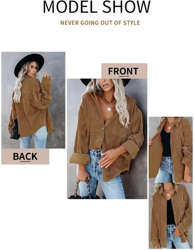 Miniatura 2 de Magritta Camisas de manga larga con cuello en V y botones para mujer, blusas de gran tamaño con bolsillos