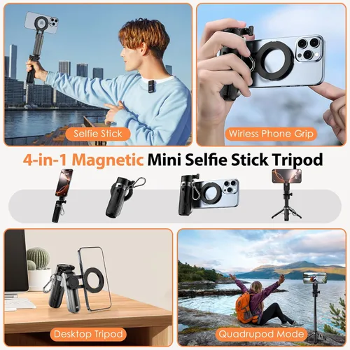 Miniatura 2 de CloudValley Mini trípode magnético para selfie, trípode para teléfono de tamaño de bolsillo 4 en 1 con rotación de 360°, control remoto Bluetooth