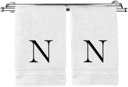 Miniatura 200 de Toalla de mano monogramada, regalo personalizado, juego de 2 - Toalla bordada con letra de bloque dorada - Extra absorbente 100% algodón turco