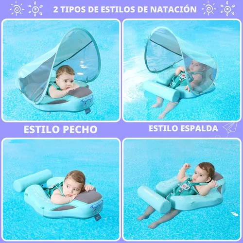 Miniatura 4 de GENTEACO Mambobaby Flotador de natación para bebé con toldo, flotador no inflable para piscina infantil con cola, de 3 a 24 meses, evita voltearse