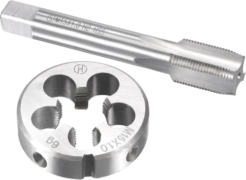 Miniatura 8 de uxcell M13 x 0.039 in Juego de llaves métricas y troqueles, rosca de máquina con troquel de roscado redondo, kit de grifo y troquelado