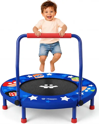 Miniatura 10 de Happin® 36'' Toddler Trampoline Indoor, Foldable Mini Trampoline for Kids Ages 2-6, ASTM Certified, Adjustable Handle, Safety Pad for Indoor &
