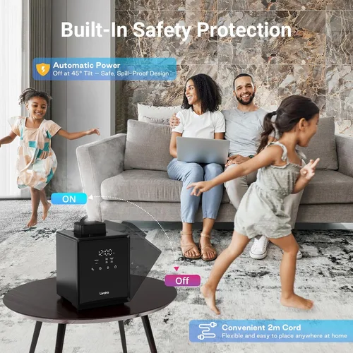 Miniatura 7 de Humidificador de vapor caliente de acero inoxidable de 3L con función de limpieza fácil y vapor caliente, humidificadores de niebla de aire 4L negro