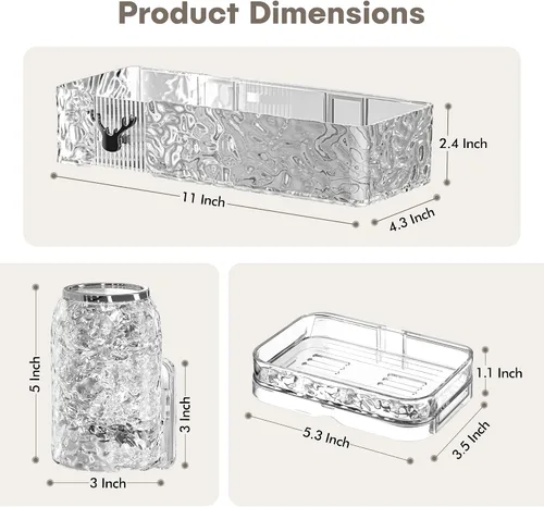 Miniatura 2 de Estantes de ducha de acrílico con jabonera y soporte para cepillo de dientes, organizador de ducha de plástico transparente, organizador de baño