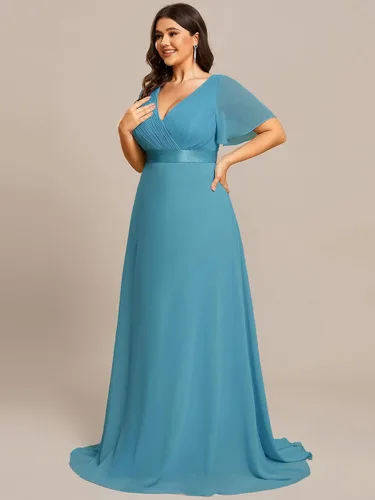 Miniatura 9 de Ever-Pretty Vestido formal para mujer, Navidad, Año Nuevo, cuello en V, gasa, talla grande, largo hasta el suelo, vestido de dama de honor