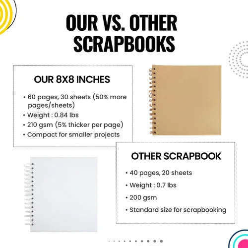 Miniatura 4 de Modern Shop Álbum de recortes Papel Kraft extra grueso con tapa dura - 8 x 8 210gsm, 60 páginas
