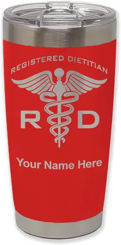 Miniatura 28 de LaserGram Vaso aislado al vacío de 20 onzas, dietista registrado RD, grabado personalizado incluido (negro)