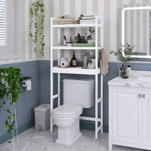 Miniatura 4 de SMIBUY Estante de almacenamiento de baño, estante organizador de bambú sobre el inodoro, ahorro de espacio de inodoro independiente con estantes
