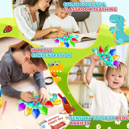 Miniatura 5 de Juguete sensorial de dinosaurio para clasificar el color, juguetes de viaje para niños pequeños de 1 a 3 años, juguete de viaje por carretera 1