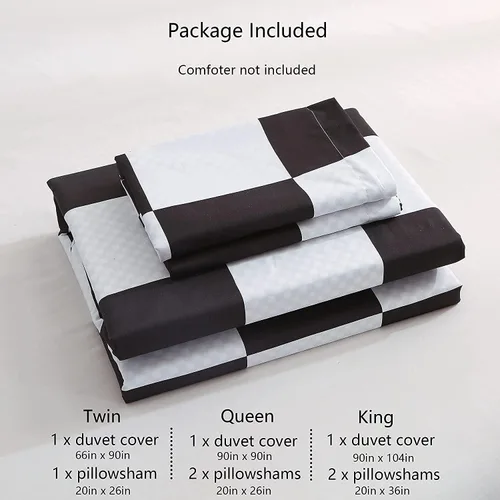 Miniatura 6 de Juego de funda de edredón tamaño Queen, juego de ropa de cama de 3 piezas a cuadros negros y blancos (1 funda de edredón + 2 fundas de almohada)