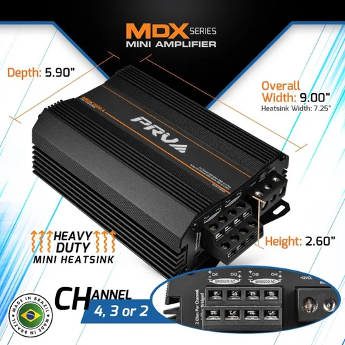 Miniatura 3 de PRV Audio MDX2000.4 Amplificador de Audio para Automóvil Mini de 4 Canales de 2 Ohmios 4 x 500 Vatios RMS a 2 Ohmios - Amplificador Puenteable