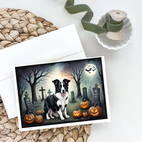 Miniatura 2 de Caroline's Treasures DAC2018GCA7P - Tarjetas de felicitación y sobres de Halloween espeluznantes de Border Collie, paquete de 8 tarjetas en blanco