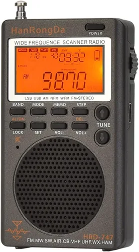 HRD-747 SSB Radio de onda corta FM MW SW CB AIR VHF UHF UBD WX Receptor de frecuencia ancha con alerta NOAA y temporizador de sueño, radios