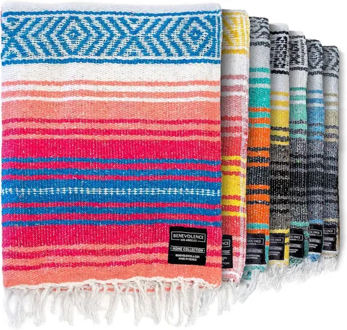 Manta mexicana tipo sarape, tejida a mano, perfecta para usarse como tapete de yoga, manta de playa, manta de picnic, montura de caballo, para el