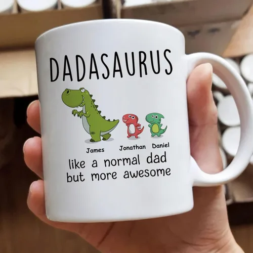 Miniatura 3 de Gossby DADASAURUS - Taza de café personalizada para papá, regalo personalizado para papá de un niño, hija, hijo, esposa con nombres, divertido día 2