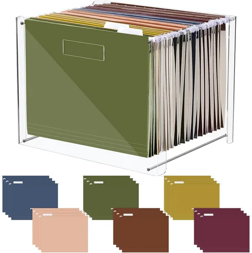 Miniatura 11 de Dispowreath 24 Carpeta colgante con organizador acrílico para caja de almacenamiento de archivos de escritorio tamaño carta/A4 con asas