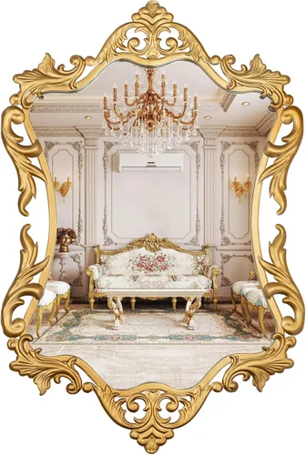 Espejo de pared vintage francés barroco dorado, de 17 x 26.5 pulgadas, espejo decorativo para baño, dormitorio, sala de estar, pasillo