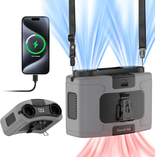Miniatura 10 de Socool 10000mAh - Ventilador portátil de cintura con clip, ventilador personal recargable a batería, 20H de enfriamiento con 10 velocidades
