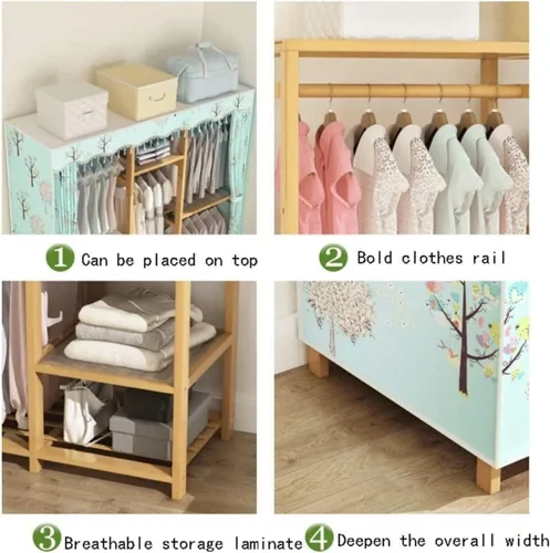 Miniatura 4 de Armoire - Armario de bambú para colgar ropa, armario combinado con riel y almacenamiento para colgar (46.1 x 16.9 x 66.9 in)