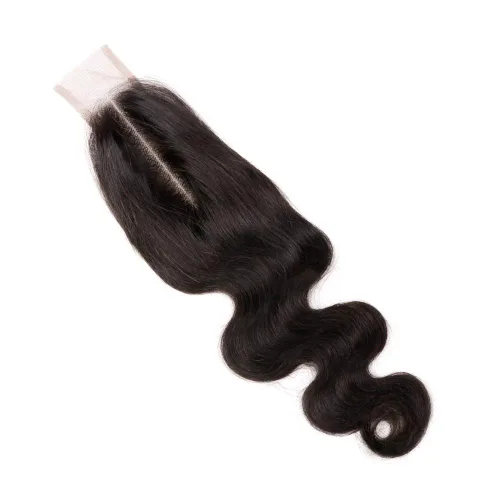 Miniatura 6 de 2 x 6 con cierre de encaje de raya profunda de cabello humano brasileño virgen Remy cierre de parte media con cabello de bebé, color natural