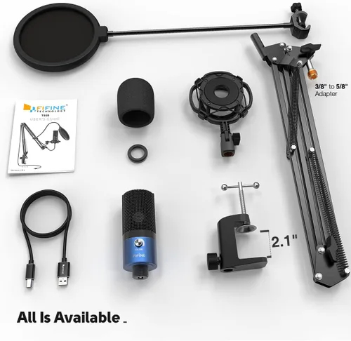 Miniatura 7 de FIFINE Kit de micrófono USB para grabación en PC, micrófono condensador cardioide para computadora en Mac Windows PS4/PS5, para streaming, Azul