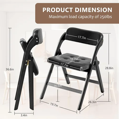 Miniatura 2 de Juego de 2 sillas plegables de madera, sillas plegables modernas con asientos acolchados, sillas de comedor plegables, silla plegable acolchada