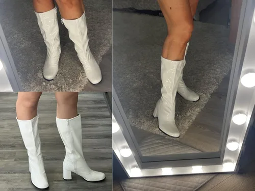 Miniatura 5 de Botas Go-Go para mujer, a media pantorrilla, de piel sintética, zapatos de baile con cremallera, botas de disfraz