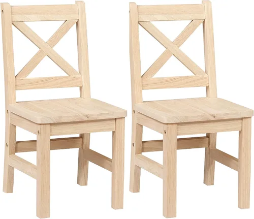 Miniatura 6 de eHemco Silla infantil con respaldo en X de madera maciza, natural, juego de 2