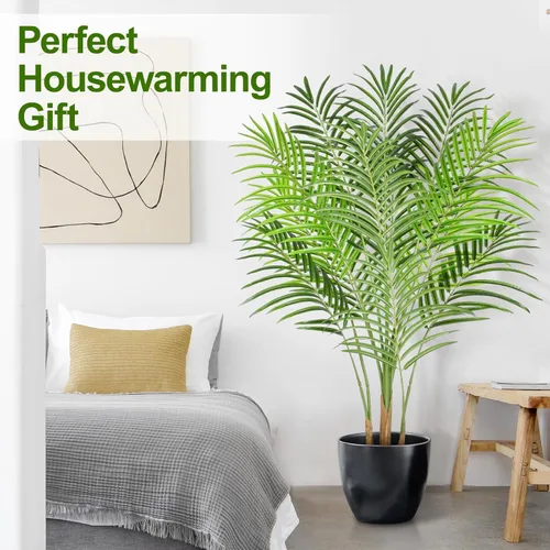Miniatura 5 de Palmera artificial de 4 pies para interior, palmera paradisiaca tropical falsa en maceta con diseño de corteza real, palmera de areca sintética