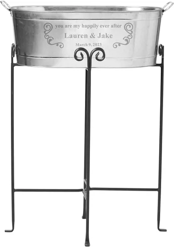 Let's Make Memories Bañera de bebidas personalizada con soporte, para bodas, recién casados, tina de metal galvanizado, enfriador de bebidas, 5.5