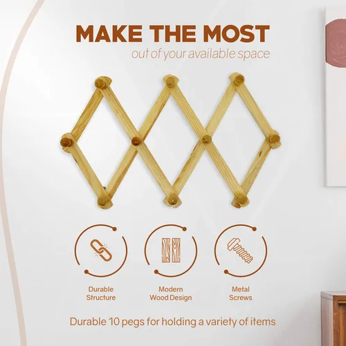 Miniatura 5 de RamPro Acordeón Estilo Madera Expandible Sombrero, Gorra, Cinturón, Paraguas, Taza de café Paraguas Pared Pegs de madera