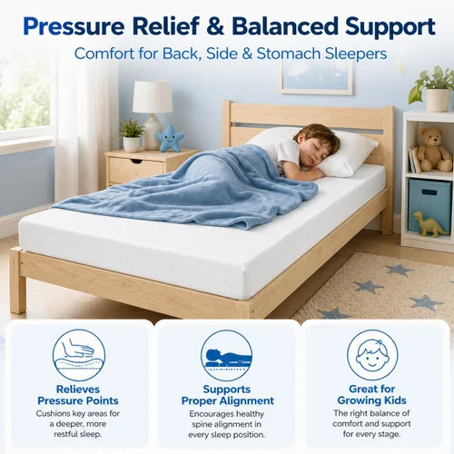 Miniatura 4 de Colchón individual de 6 pulgadas para niños, colchón de espuma viscoelástica con gel refrescante, alivio de presión, soporte de firmeza media