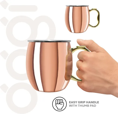 Miniatura 5 de Oggi Juego de 2 tazas de Moscow Mule de acero inoxidable chapadas en cobre de 20 onzas con mango EZ-Grip, carrito de cóctel y accesorios de bar